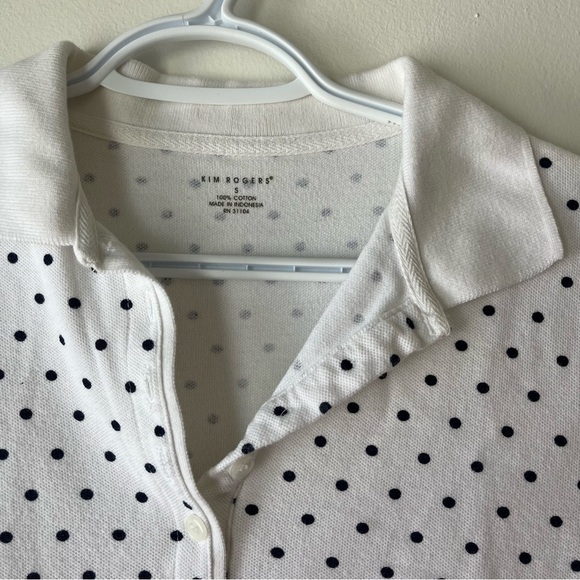 Y2K Kim Rogers White Polka Dot Cotton Polo Shirt Preppy Mod Retro Tee Small - Picture 2 of 12